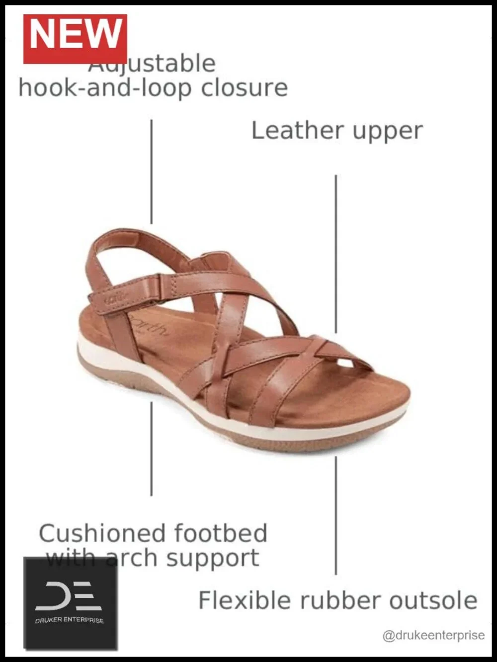 Earth Sterling Athletic Sandals Leather Open Toe Hook & Loop